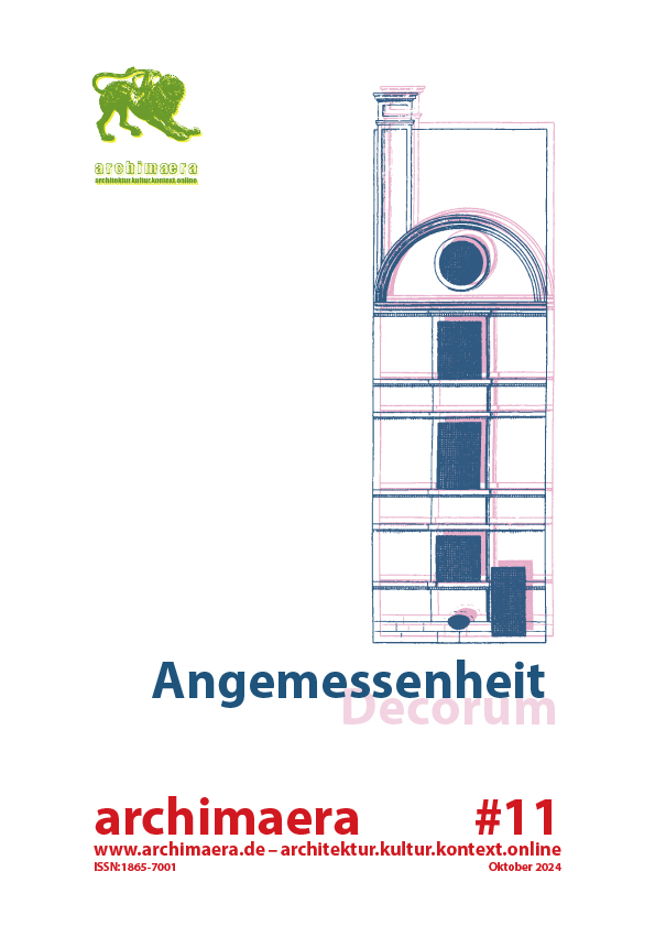 Cover der neuen Ausgabe von archimaera. Zu sehen ist eine Fassade aus einem Architekturtratats, das Logo der Zeitschrift, sowie der Titel der Ausgabe und weitere Bibliographischen Angaben.